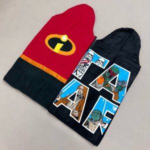 Bundle of 2 Kids' Hooded Bath Wrap/Beach Towels:1 Star Wars+1 The Incredibles